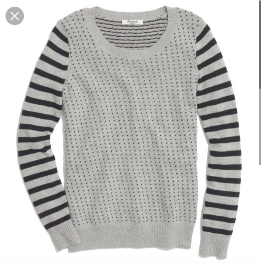 Madewell Striped Birds-Eye Sweater in Gray